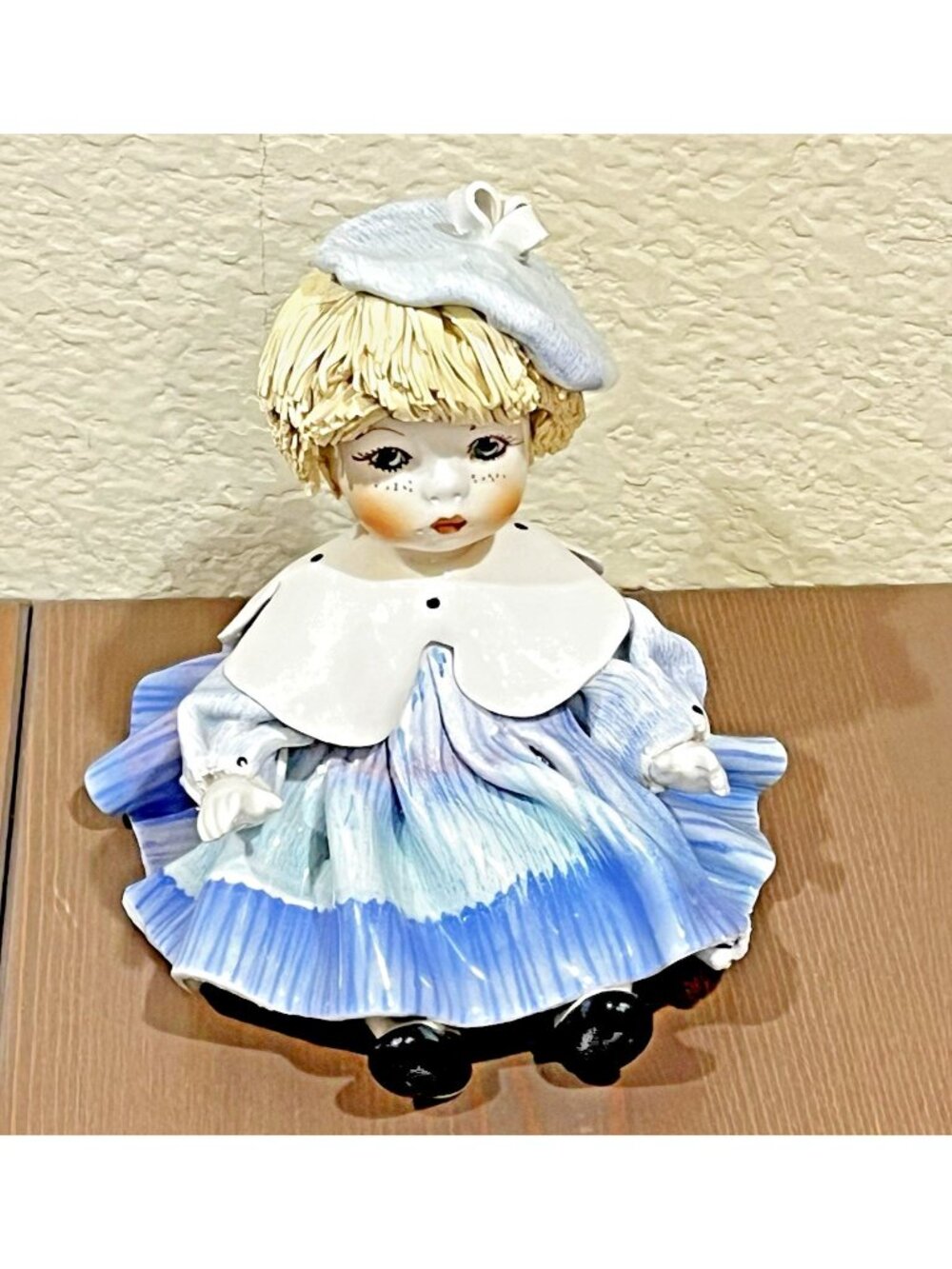 LINO ZAMPIVA Little Girl Figurine Porcelain Spaghetti Hair Seated Italy Signed